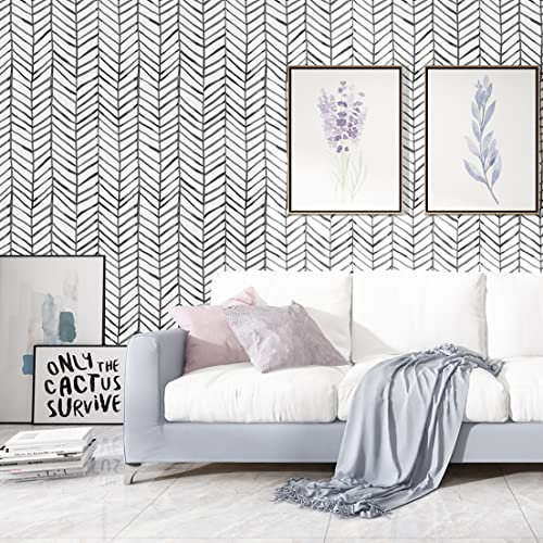 FENTIS Geometric Wallpaper Black and White Striped Peel and Stick Contact Paper Waterproof Self Adhesive Vinyl Wrap for Living Room Bedroom Bathroom Kitchen 44.5x500cm