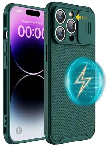 Hitaoyou iPhone 13 Pro Max Hülle Magsafe, iPhone 13 Pro Max Kameraschutzhülle [Support Magsafe Charger] mit Slide Lens Cover, Slim Magnetic Case for iPhone 13 Pro Max 6.7 (Green)