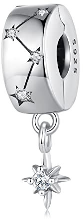 NINGAN Mond, Stern, Astronaut Serie Charme Perlen 925 Sterling Silber Anhänger Glänzender Zirkon Perlen Kompatibel mit Damenarmband Halskette (Sterne Clip-Charms)