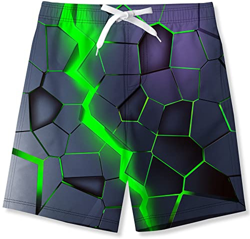 Fanient Boys Swim Shorts Lava Green Printed Swim Trunks Kids Board Trunks Funny Quick Dry Swimwear 8-9 Years