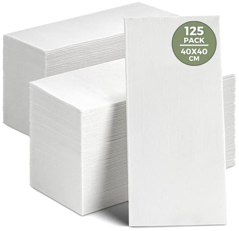 125 x Weiß Papierservietten (40 x 40 cm) 2-lagig Starke Papierservietten Superweiche Papiertücher Cocktailservietten Einwegservietten