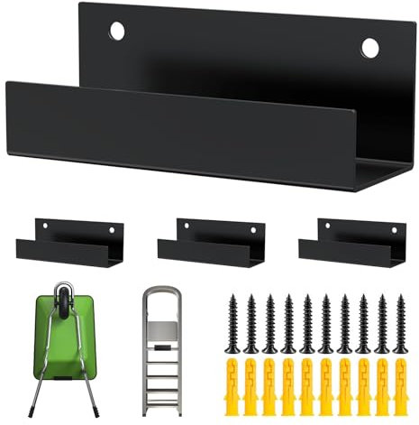 Wandfliesenaufhänger, Leiter-Wandhalterung, Schubkarren-Halterung für Garage, 12,7 cm Länge, 4,1 cm Innenbreite, strapazierfähig, 2,1 mm dicker, kaltgewalzter Stahl, Wandaufhängung, Schwarz, 4 Stück