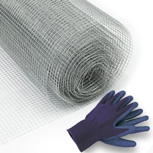 Griglia metallica a maglia fine – Larghezza maglie 6,3 mm – zincato – 50 cm altezza x 5 m lunghezza – rotolo extra lungo – rete metallica come filo per voliera, filo di coniglio, griglia per topi