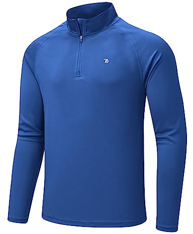 donhobo Herren Sport Langarmshirts UV-Shirts Half Zip Atmungsaktiv Schnelltrocknende Trainingsshirts Surf Sommer Rash Guards Shirts Longsleeve Oberteil, Dunkelblau, L