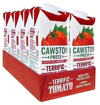 Cawston Press Tomato Pressed Juice - 1 Litre Pack of Juice Cartons All Natural – Vegan – No Added Sugar, (Pack of 8)