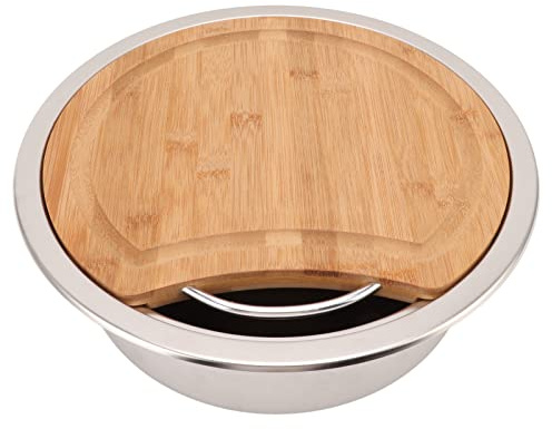 RV Stainless Steel Sink 360x120mm/14.17x4.72inch Anti Rust Round Hand Wash Basin With Bamboo Stump for Yacht - Brushed Anti Clogging