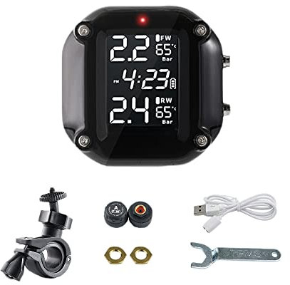 Baceyong 1pc Motorrad-Reifendruck-Kontrollsystem, Echtzeit-Überwachung von Reifendruck und -temperatur für zweirädrige Motorräder, externer Reifendrucksensor, schwarz