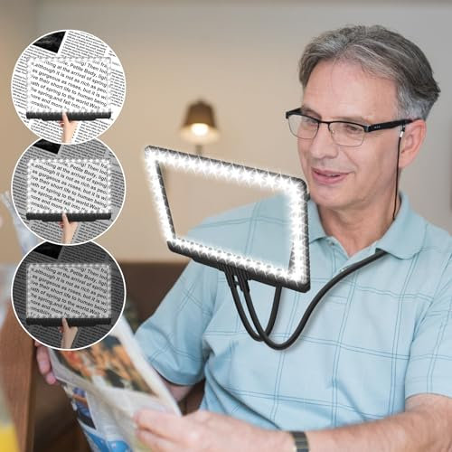 Große 5-fache freihändige Lupe mit 43 ultrahellen LEDs zum Lesen, flexible Schwanenhalslupe, Vollbuchseitenlupe für Halsabnutzung, Reparatur, Nähen, niedrige Augen, Senioren