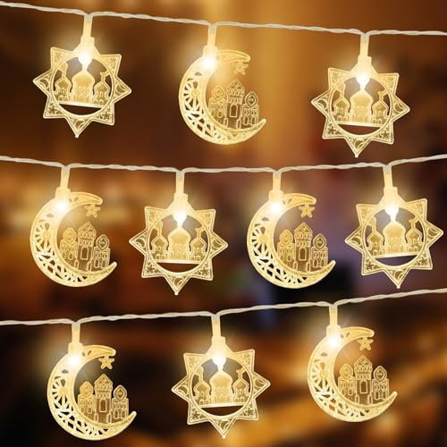Hängend Ramadan Lichterkette, 20 LED Ramadan Dekoration, Eid Mubarak Deko, Ramadan LED Mondlamp, Mond Stern Nachtlichter, Eid Mubarak Dekoration, Ramadan Deko Muslim Lichterkette für Islam Deko