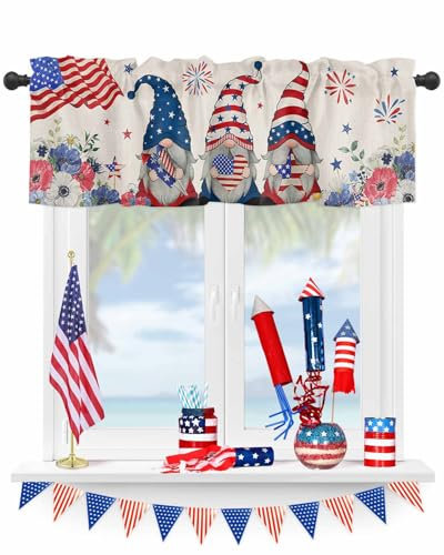 Volants Vorhang Zwerg patriotischer Vorhang Volants für Küchenfenster Mohnblume USA Flagge Sterne Streifen Fenstervorhang für amerikanische Flagge, Unabhängigkeitstag, Gedenktag, 106,7 x 30,5 cm