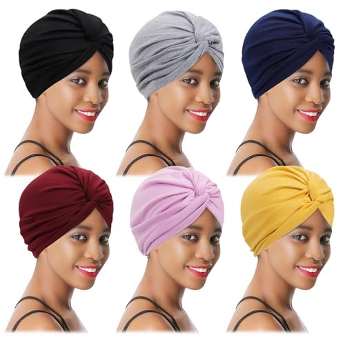 XEPST Damen Baumwolle Chemo Hüte, 6 Stücke Turban für Frauen Vorgebunden Beanie Kopfbedeckung Plissee Mütze Weich Kopfwickel Kappe Haarausfall Hut