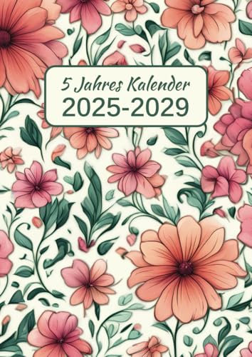 5 jahres kalender 2025-2029: Monatsplaner, ein Monat auf zwei Seiten, von Januar 2025 bis Dezember 2029.