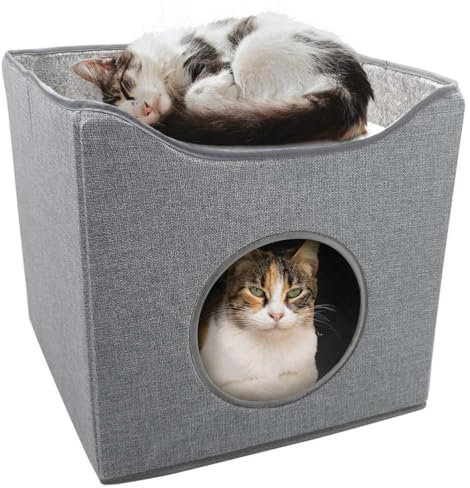 GEEZY Large Cat House for Indoor, Cosy Foldable Pet Cave Furry Soft Cushions Stackable Design Cat Bed for Indoor Cats Collapsible Cat House Cat Condo Hideaway for Kitty Small Dogs Igloo Small Pets