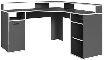 byLIVING Schreibtisch Fox/Gaming-Tisch in Anthrazit mit weißen Kanten/mit Aufsatz/Mit viel Stauraum und großer Tischplatte/Computer-Tisch/PC/Arbeits-Tisch/B 139, H 90,8, T 139 cm