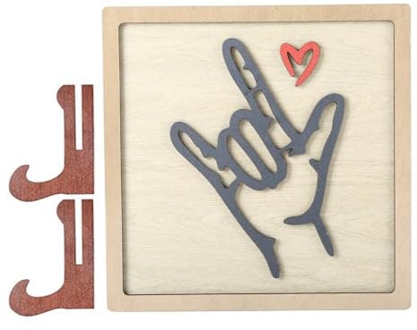 AKTOUR Belle Ornament I Love You I Love You Sign Language Gifts for Her Gifts for Him Valentine's Day Gifts Wooden Crafts Wall Decorations Creative Love Gestures (with Stand) Mailbox (Khaki, One Size