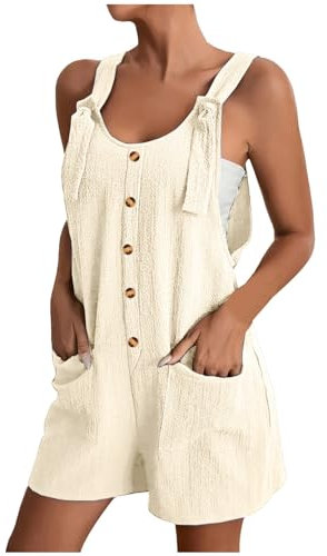Damen-Playsuits, formelle Arbeitsoverall, Party, elegant, einfarbig, modisch, lässig, Knopftasche, Hosenträger-Overall, Jumpsuit für Damen, beige, S