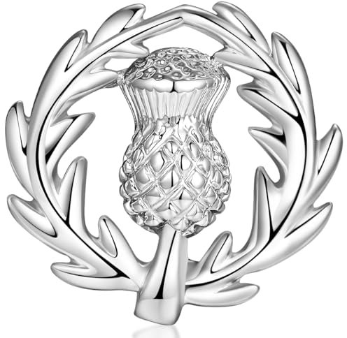 HONEY BEAR 1 Stück Scotland Scottish Thistle Schottland Distel Broschen Pins für Herren/Damen Anzug Hemd, Geschäft Hochzeit Geschenk (Silber)