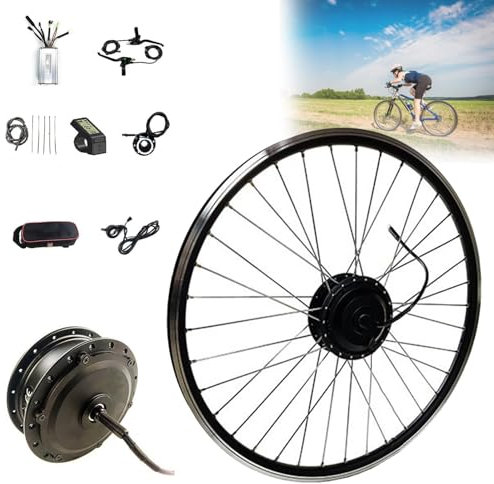 CFDZCP 20 24 26 27.5 28 29 700C Front Electric Bike Conversion Kit, With LCD Panel, Upgraded EBike Hub Motor Set, Direct Drive Wheel For 36V/48V Battery E-Bike(48V/250W,24inch)