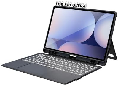 Keyboard Case for Samsung Galaxy Tab S10 Ultra 14.6 inch 2024 / S9 Ultra / S8 Ultra, Bluetooth Keypad with Any-Angle Kickstand & Lighting Key & Trackpad, Keyboard Cover for Tab S8/S9/S10 Ultra 14.6