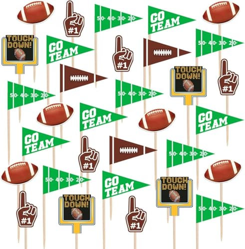 28 Pieces Football Cake Topper Football Players Cupcake Toppers Rugby Ball Happy Birthday Cake Picks Sports Theme Cake Decorations for Football Game Day Birthday Party Baby Shower Supplies