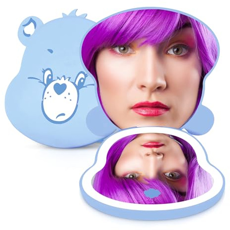 Impressions Vanity Care Bears Grumpy Bear Beary Cute LED Compact Mirror for Purse, Travel Lighted Makeup Mirror with 3X Magnification, Adjustable Brightness, Touch Sensor, and Figural Shaped Design
