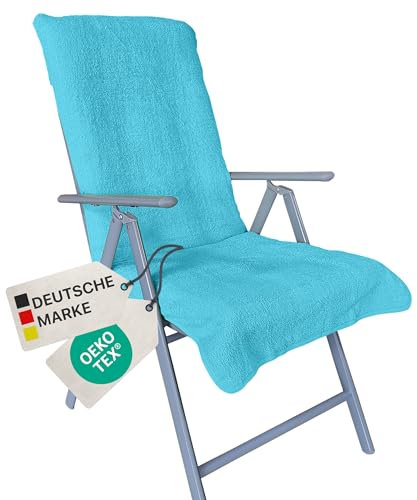 NYVI Frottee Schonbezug für Gartenstuhl NYVISpa 60x130 cm Türkis - Hygiene Auflage für Hochlehner Gartenstühle Campingstühle - Handtuch Bezug - Oeko-TEX 100