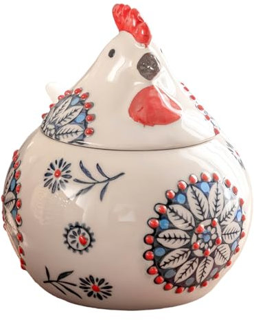 Frezonika Ceramic Salt Cellar Set with Lid, Rooster Chichen Shape 10 OZ Salt Bowl for Sea Salt, Spice, Sugar (Blue)