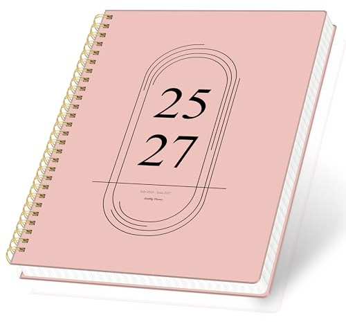 Monatsplaner 2025-2027, 24 Monate Planer Kalender 2025-2027, Juli 2025 - Juni 2027, Hartkarton-Einband A4-21,8 cm × 28,7 cm, 25-27 Monatskalender für Schule, Büro, Heimplanung, Rosa