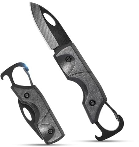 SPITZKANTE Klappmesser Klein XX-H, Zweihandmesser aus 440C Stahl mit Flaschenöffner, Karabiner-Clip, EDC Taschenmesser, ABS Griff, Legal In Deutschland