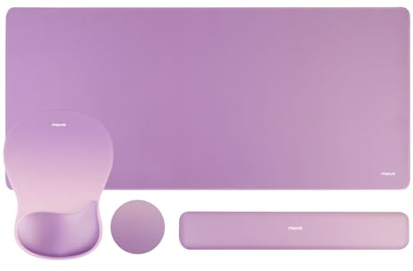 MOSISO Ensemble Clavier & Tapis de Souris, Grand Tapis de Bureau de Jeu & Repose-Poignet Clavier & Érgonomique Anti-Dérapant Facile à Taper avec Mousse Mémoire Courbe Concave pour Maison/Bureau,Violet