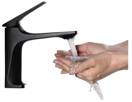 Rubinetto, Rubinetto for lavabo moderno con nucleo in ottone, rubinetto for lavabo con maniglia singola montato su piano, miscelatore acqua calda e fredda(Water plated black)