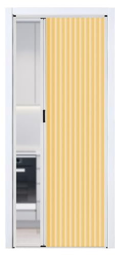 Puerta Corredera Plegable Puerta Interior Plegable Tipo Acordeón De 195 CM Largo, Puerta Temporal De Cartón Multipliegue Con Diseño De Panal Y Marco De Aluminio Blanco Para Dormitorios(Yellow,WxH 70cm