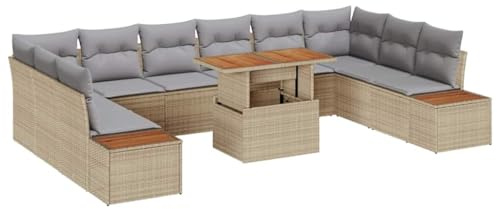 vidaXL Garten-Sofa-Set 11 STK. Beige Poly Rattan