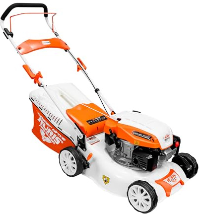 Ruris Thermo-Rasenmäher RX221S, 3,5 PS, 42 cm, Beutel 45 l, 3-in-1: Sammeln, Auswurf hinten, Mulchen, Chassis Stahl, Schnitthöhe 25-75 mm, Orange