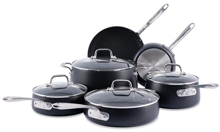All-Clad HA1 Expert harteloxiertes Antihaft-Kochgeschirr-Set (10-teilig) Töpfe, Bratpfannen, spülmaschinenfest, ofenfest bis 260 °C, kompatibel mit allen Herdarten (Gas, Elektro und Induktion