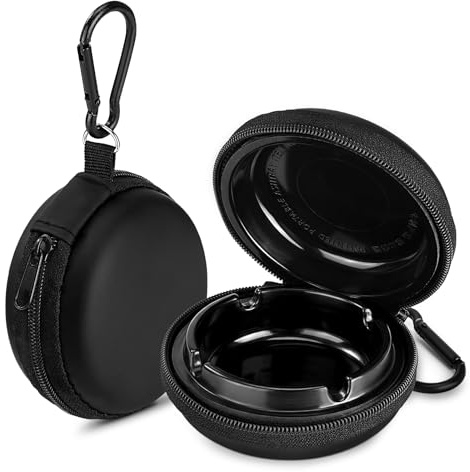 DESPOINA 2 Stück Taschenaschenbecher, Aschenbecher Mit Schlüsselanhänger für unterwegs, Aschenbecher mit Deckel geruchsdicht für Reisen, Camping und Freien (Schwarz-2)
