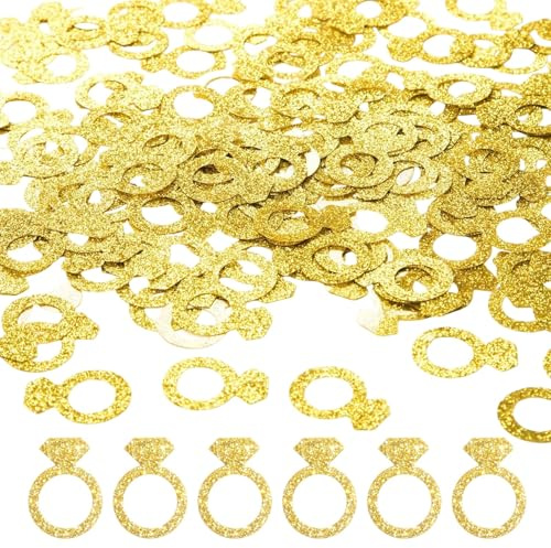 15g Gold Small Engagement Party, Gold Glitter Engagement Table Confetti, Scatter Decorations with Diamond, Ring, Round Paper for Marriage Ceremony, Birthday, Valentine's Day, Anniversary Holiday