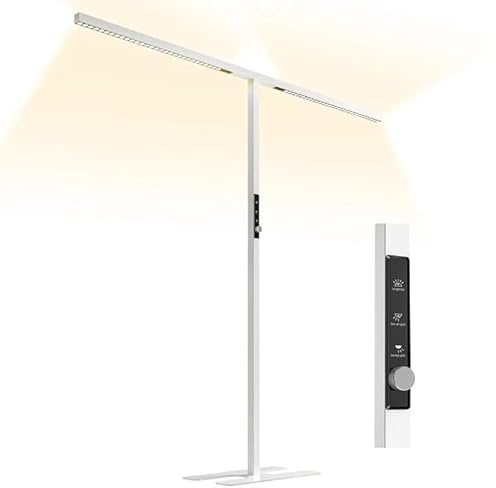 SOLLA LED Augenpflege Einstellbarer Doppelkopf Stehlampe Büro Tageslicht Upgrade, Bürolampe Stehlampe Uplight und Downlight, dimmbar, 30W+60W UGR≤16, Geeignet für Büros,Bibliotheken