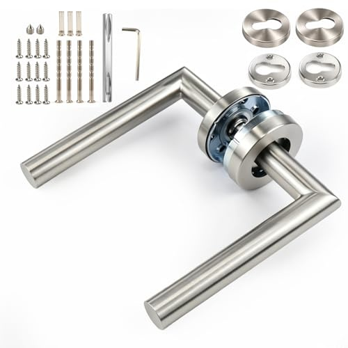 ChengJunXin 1 Pair Chrome Lever Door Handles,Stainless Steel,Silver | Zinc Alloy With Chrome Finish For Durability.Straight Lever Design Suits Bedrooms,Bathrooms & Kitchens.Includes Fittings