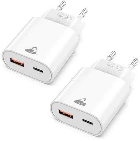 2Pack Cargador Carga Rapida USB C 20W Cargador iPhone Enchufe USB 2 Puertos | para iPhone 17 16 15 14 Pro Max Plus, Samsung S26 S25 S24, Cargador rápido PD3.0, Ultradelgado y pequeño, Cargador USB viajes