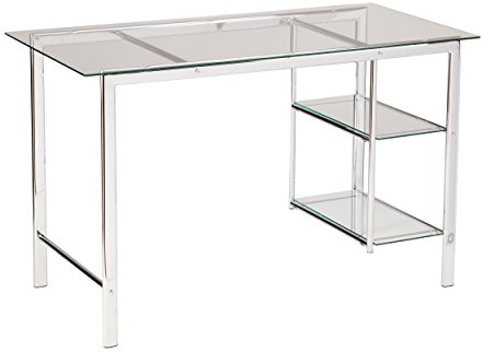 SEI Furniture Oslo AMZ9258OH Glas-Schreibtisch, 119,4 cm breit, zwei feste Ablagen mit breiter Glastischplatte, Chrom