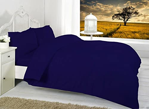 R&Z Plain Dyed Percale Polycotton Duvet Cover & 1 Pillow Case Bed Set (Navy Blue, Single)