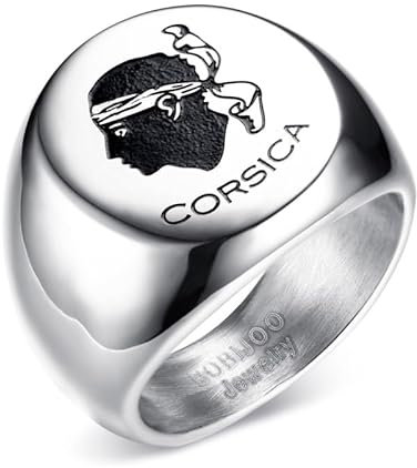 BOBIJOO JEWELRY - Ring Siegelring Wappen von Korsika mohrenkopf Corsica Edelstahl Silber - 20,1 (10 US), Edelstahl 316
