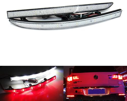 RZG 2x Clear Lens Rear Bumper Reflector LED Fog Tail Stop Brake Light Reverse Lamp DRL For 2007-17 Volks Tiguan 5N