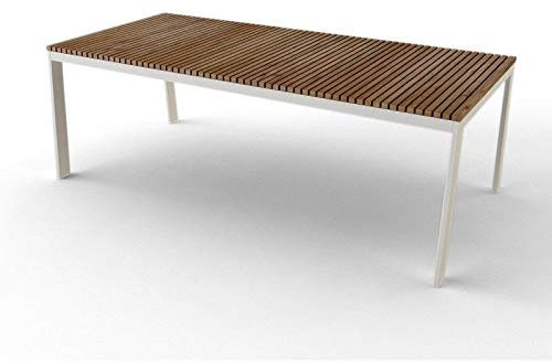 Caldonazzo Designer Esstisch Edelstahl-Teak wetterfest Teakholz massiv Tischplatte 220 x 100 cm