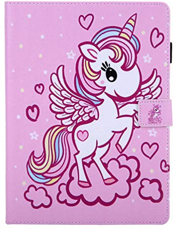 AIFILLE Antichoc Coque de Protection pour Tablette Tactile 10 Pouces Universelle Rose Silicone Cover et Premium PU Cuir Pochette Livre Etui a Rabat Support avec Motif Animaux Licorne Ange pour Fille
