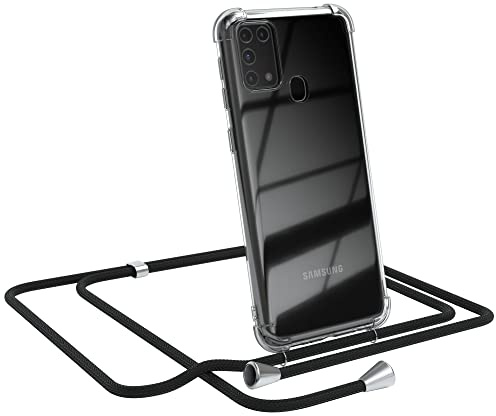 EAZY CASE Handykette kompatibel mit Samsung Galaxy M31 Handyhülle mit Umhängeband, Handykordel mit Schutzhülle, Silikonhülle, Hülle mit Band, Stylische Kette mit Hülle für Smartphone, Schwarz