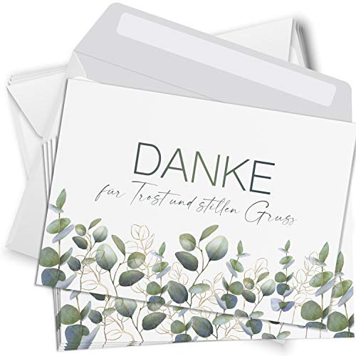 Trauer Danksagungskarten mit Umschlag | Motiv: Eucalyptus, 10 Stück | Dankeskarten DIN A6 Set | Trauerkarten Danksagung Danke sagen
