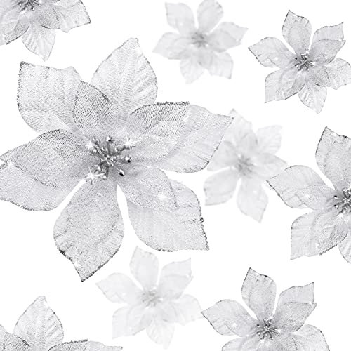 WILLBOND Weihnachtsstern, Pailletten, Weihnachten, künstliche Blumen, Pailletten, Hochzeit, Ornamente, Spanien, Weihnachten, Silvester (Silber, 24)