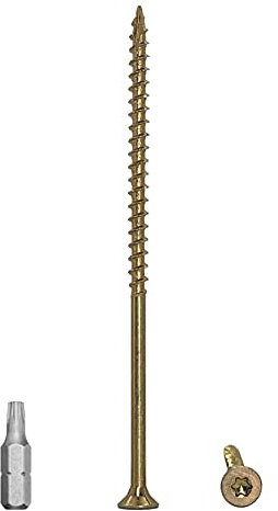 Lot de 20 vis à bois en acier zingué Jaune 5,0 x 120 mm à tête Torx Type 17 Vis à bois à tête fraisée Filetage partiel Vis à aggloméré (20, 5,0 x 120 mm)